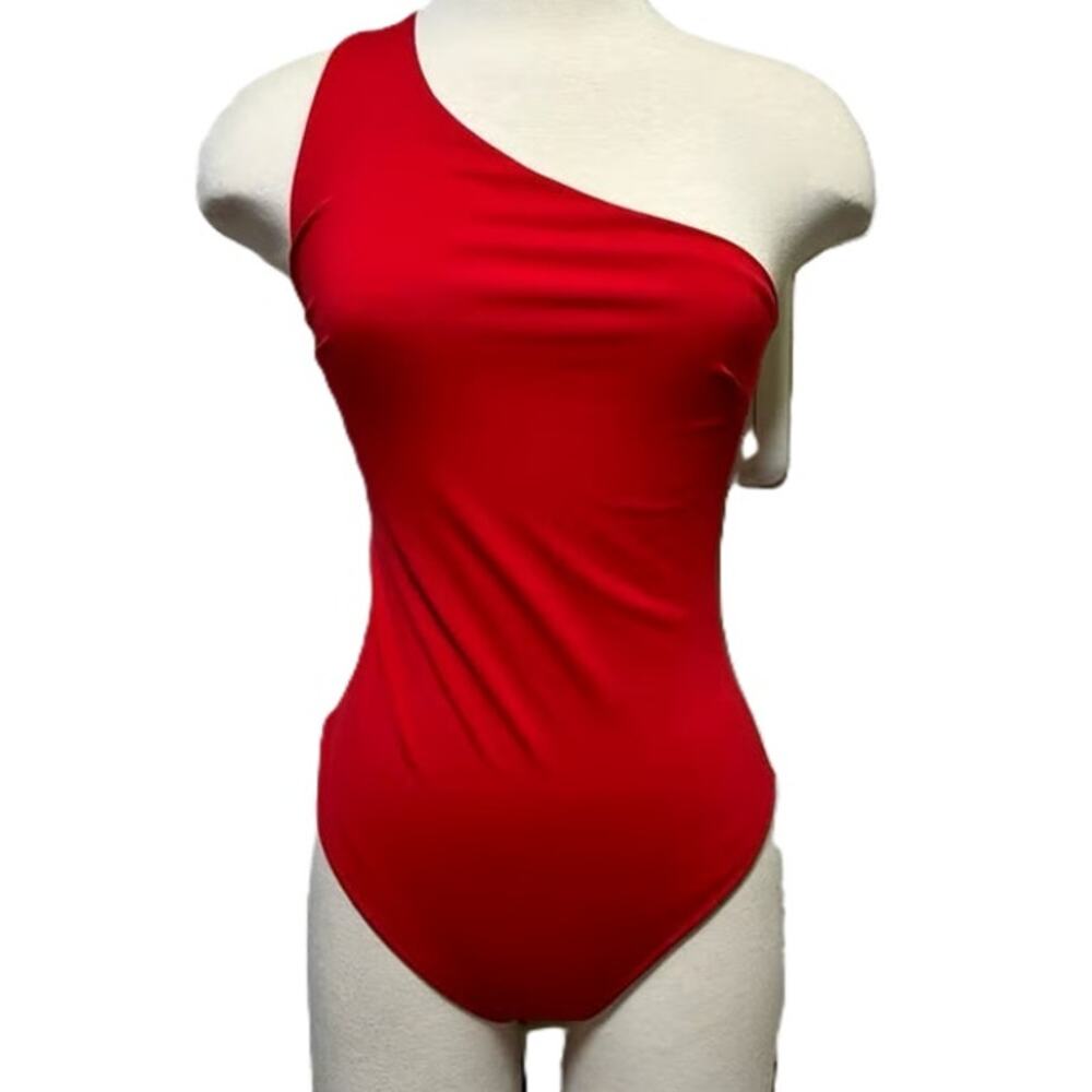 Free People Intimately Leme Asymmetric One Shoulder Bodysuit Red NWT Size Small